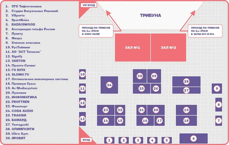 Схема выставочного зала на Спорт Бизнес Конгресс 2024