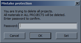Enter password for Delete ALL Projects!